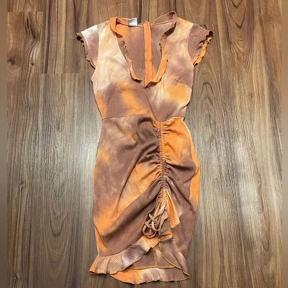 biba orange dress BiBA Dress Womens 34 M Orange Kaftan Midi 3/4 Sleeve Collared Button Cotton